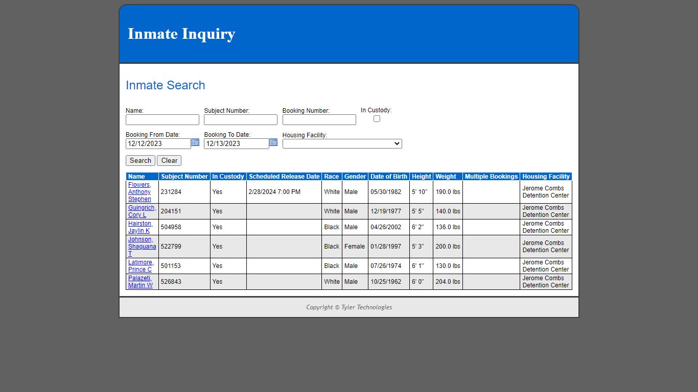 Inmate Inquiry - Inmate Search